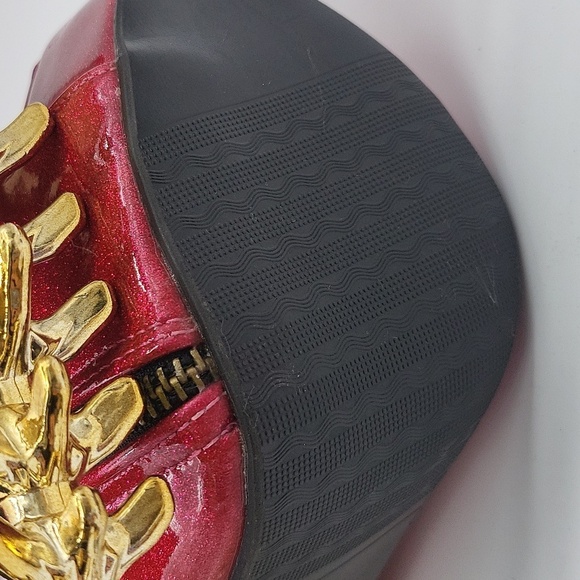 37- Show Story Skull Heel Pink Glitter Platform Heels Sz 10 Open Toe Studded - Picture 12 of 14